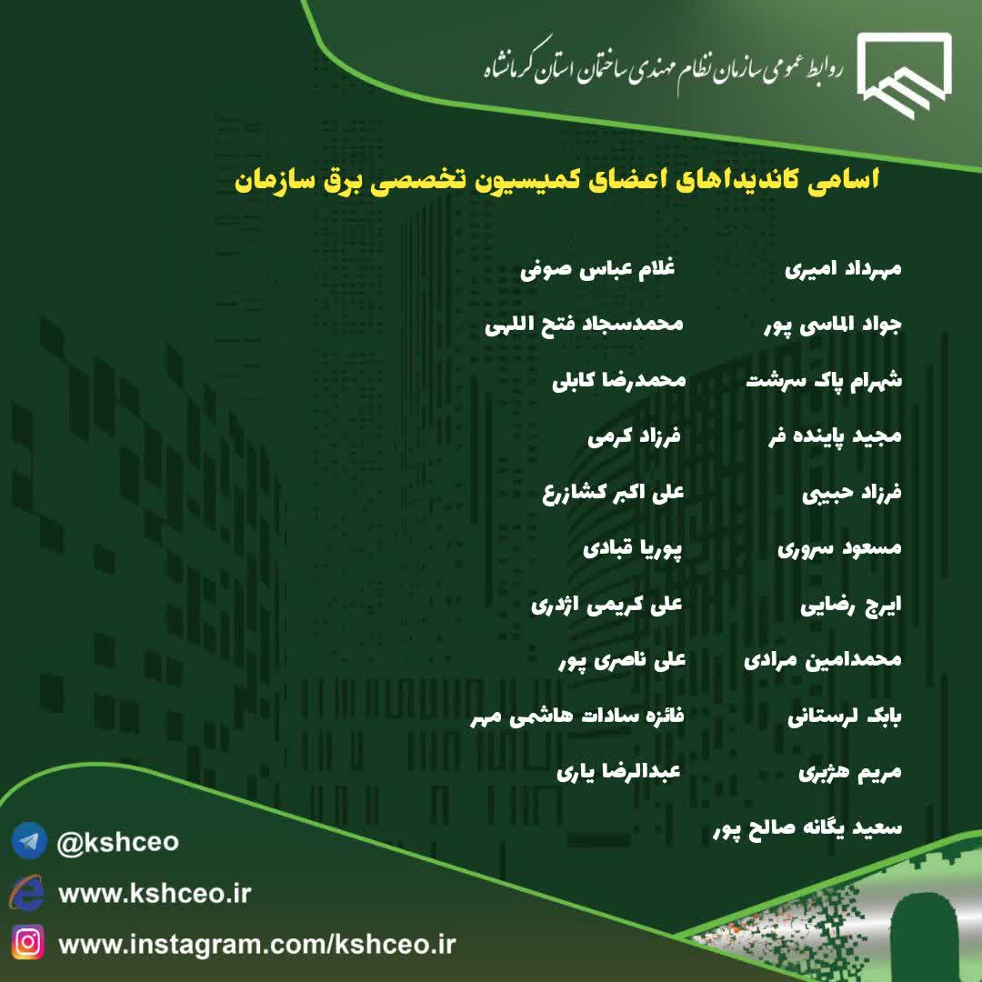 اسامی کاندیداهای اعضای کمیسیون تخصصی برق سازمان 
