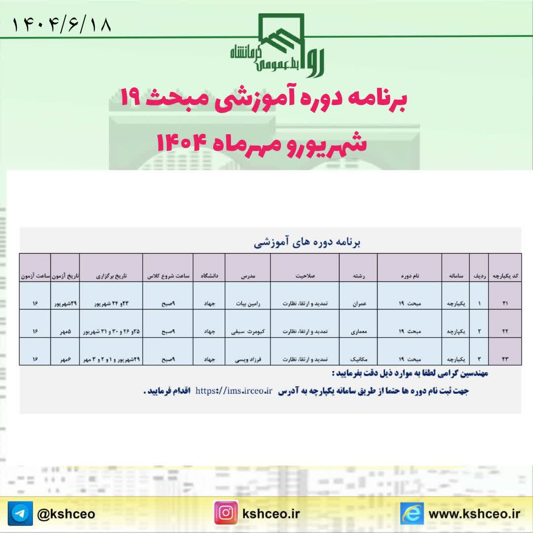 برنامه دوره آموزشی مبحث ۱۹ ( عمران ، معماری و مکانیک ) واحد آموزش