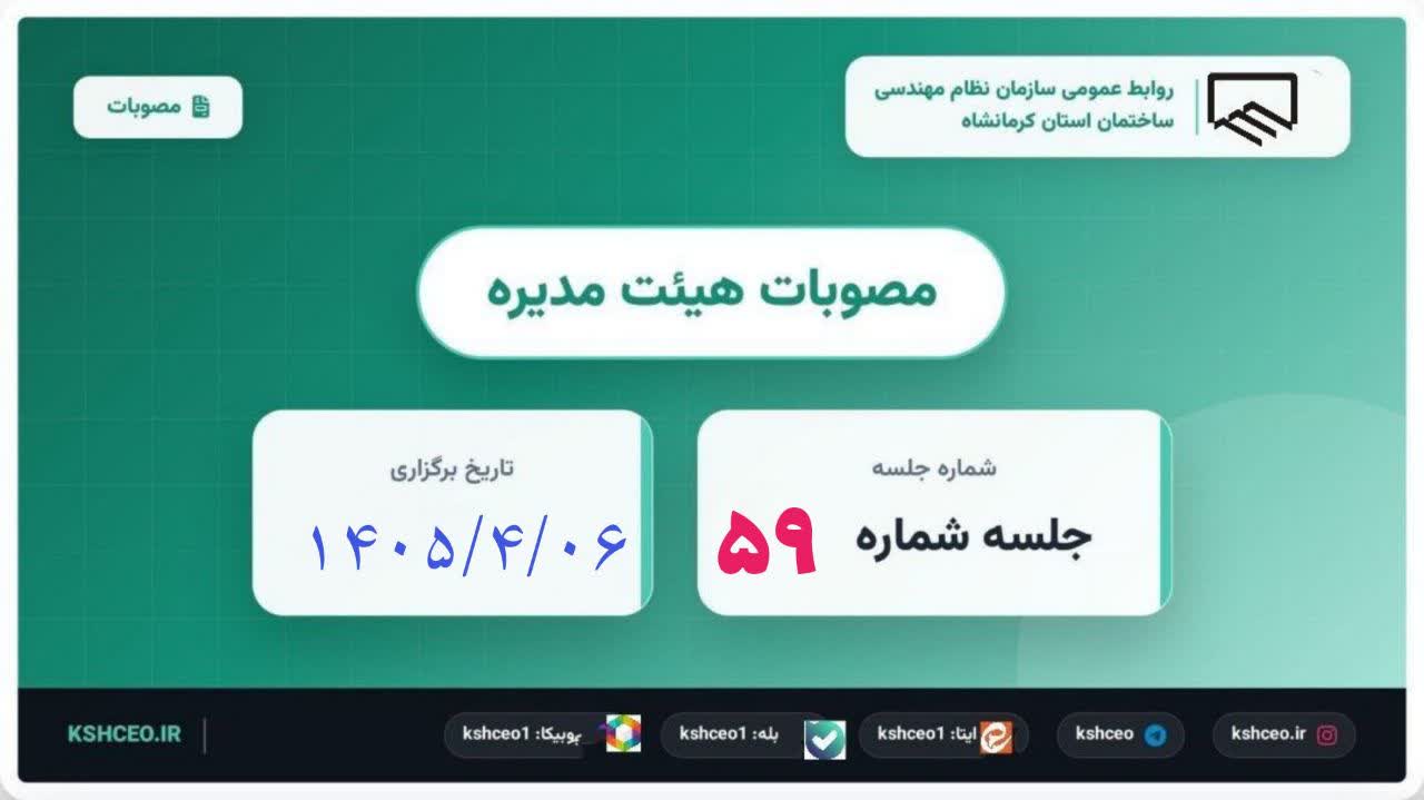 مصوبات پنجاه و نهمین جلسه (عادی) هیات مدیره ، برگزار شده در روز شنبه مورخ ۱۴۰۵/۴/۰۶