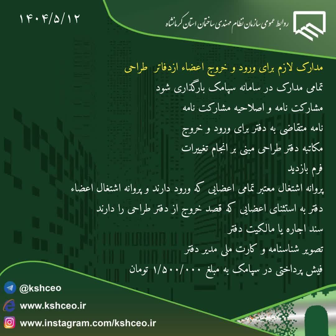 مدارک لازم برای ورود و خروج اعضاء از دفاتر طراحی