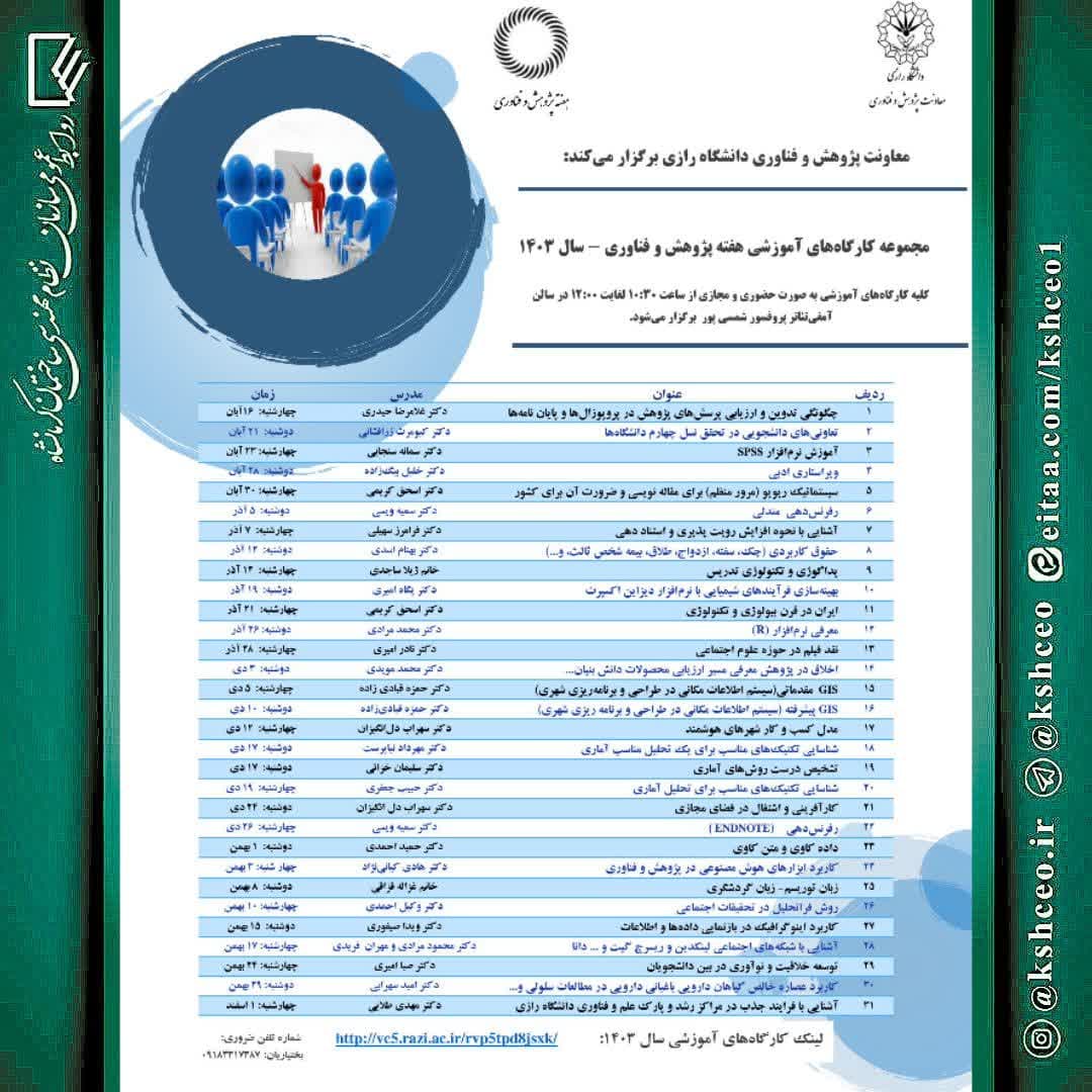 مجموعه کارگاه های آموزشی رایگان هفته پژوهش و فناوری سال ۱۴۰۳